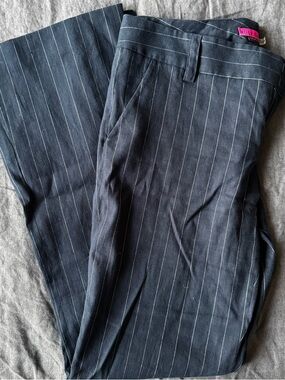 Alice + Olivia Black Pinstripe Trousers with Pink Label